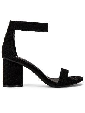 Jeffrey Campbell Laura Ankle Strap Heeled Sandals Black Suede Embossed Size 7.5